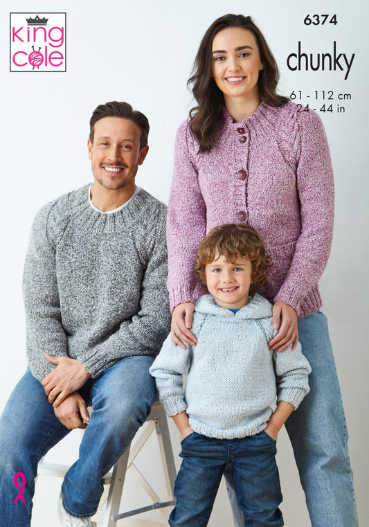 Family Sweaters and Cardigan knitting pattern chunky - King Cole 6374
