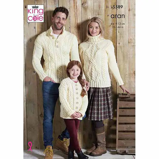 Family Sweaters & Cardigan knitting pattern aran - King Cole 5589
