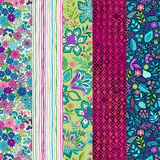 cotton fabric Fat Quarter Bundle x 5 - Tropica - Makower - Style 1