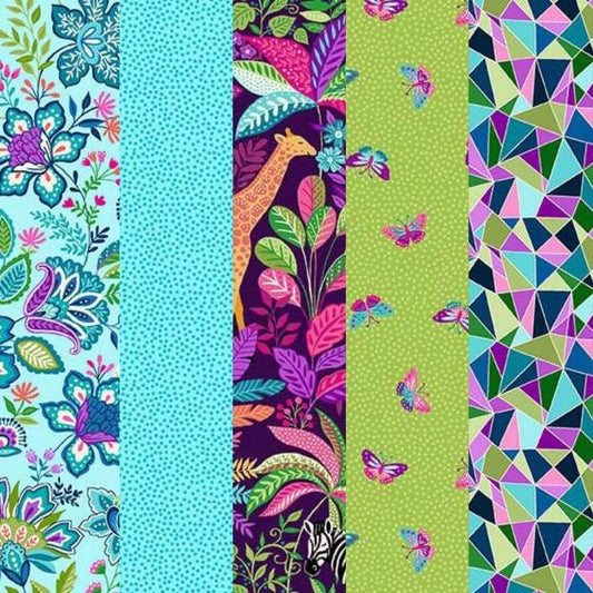cotton fabric Fat Quarter Bundle x 5 - Tropica - Makower - Style 2