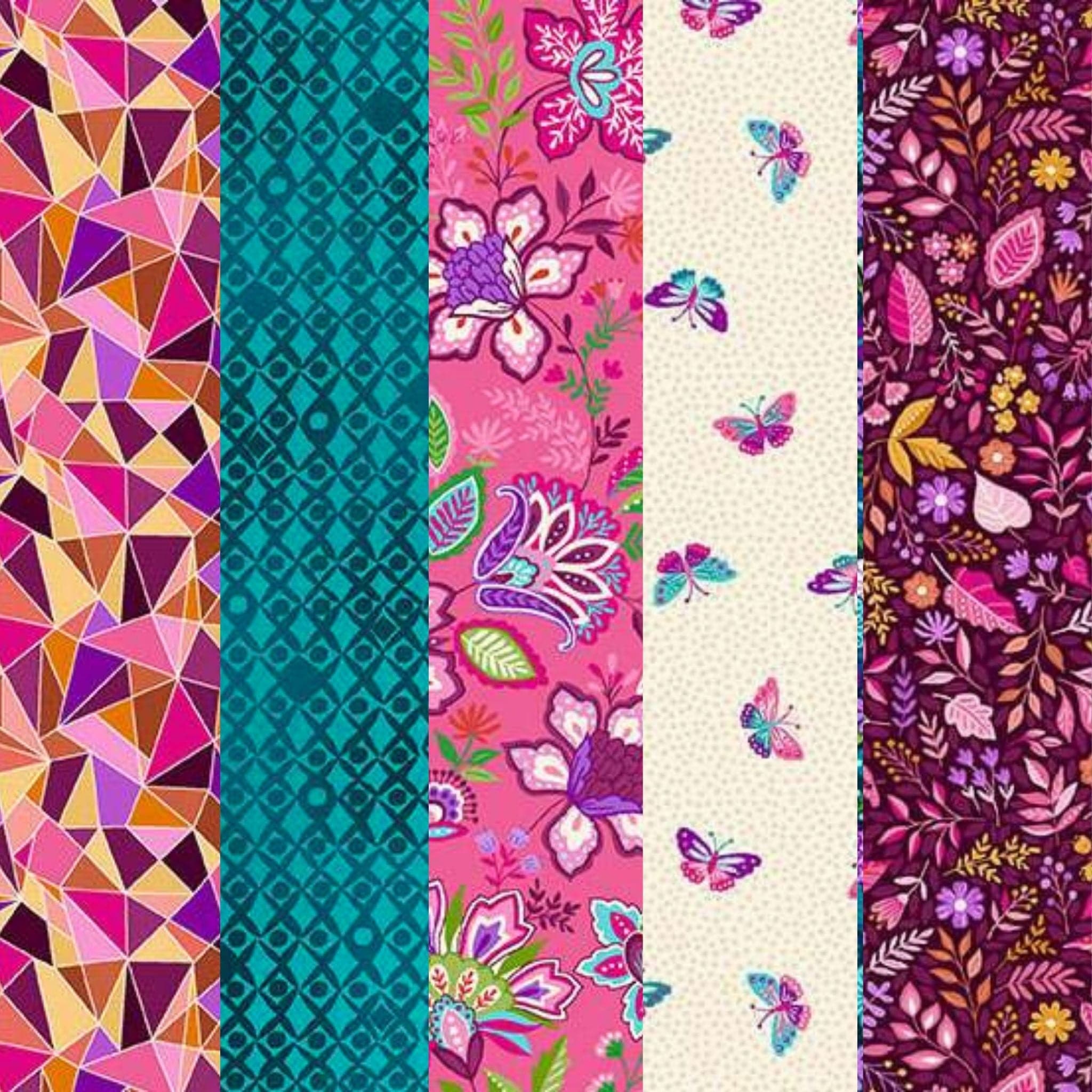 cotton fabric Fat Quarter Bundle x 5 - Tropica - Makower - Style 3