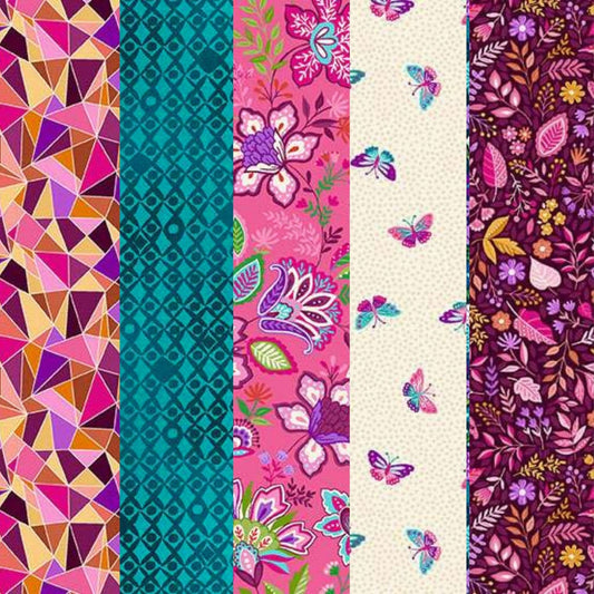 cotton fabric Fat Quarter Bundle x 5 - Tropica - Makower - Style 3