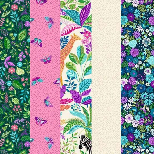 cotton fabric Fat Quarter Bundle x 5 - Tropica - Makower - Style 4