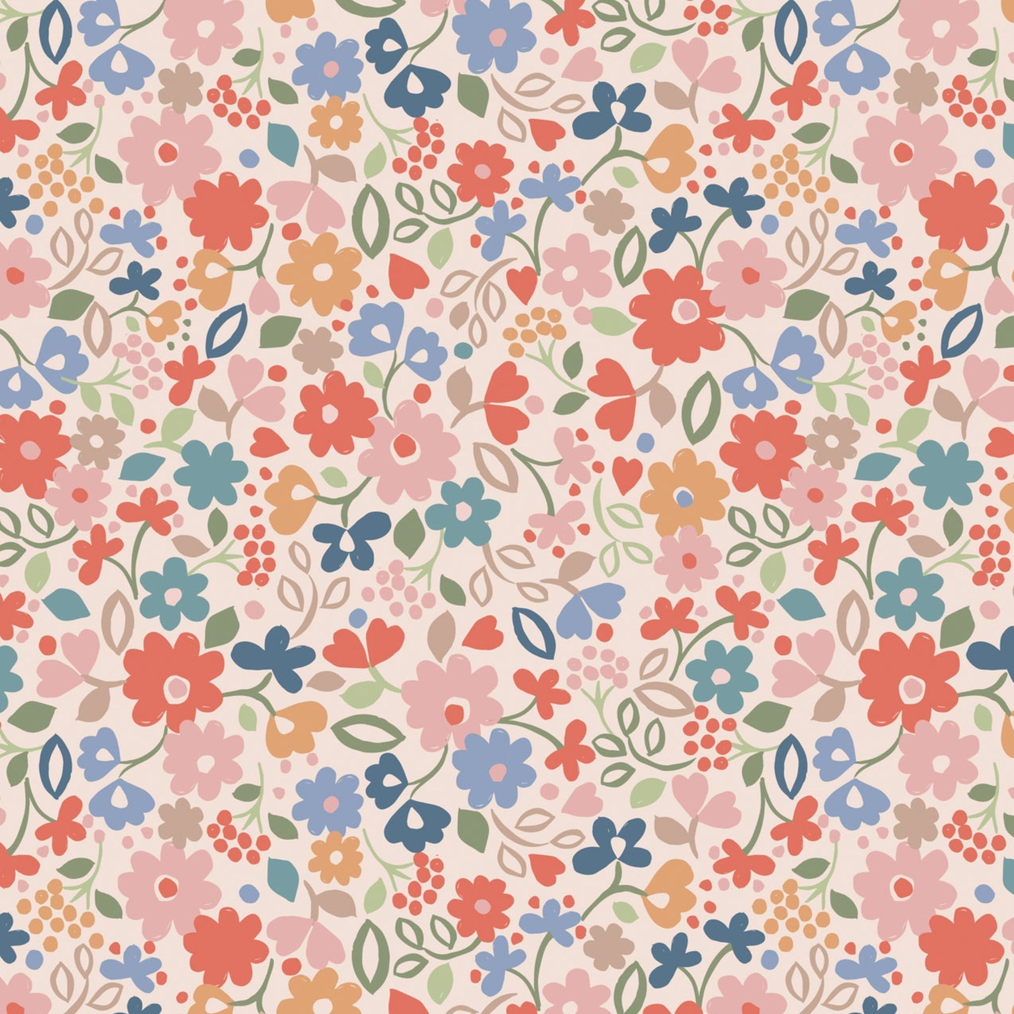 muted florals on cream cotton - Grandmas Quilts by Lewis and Irene