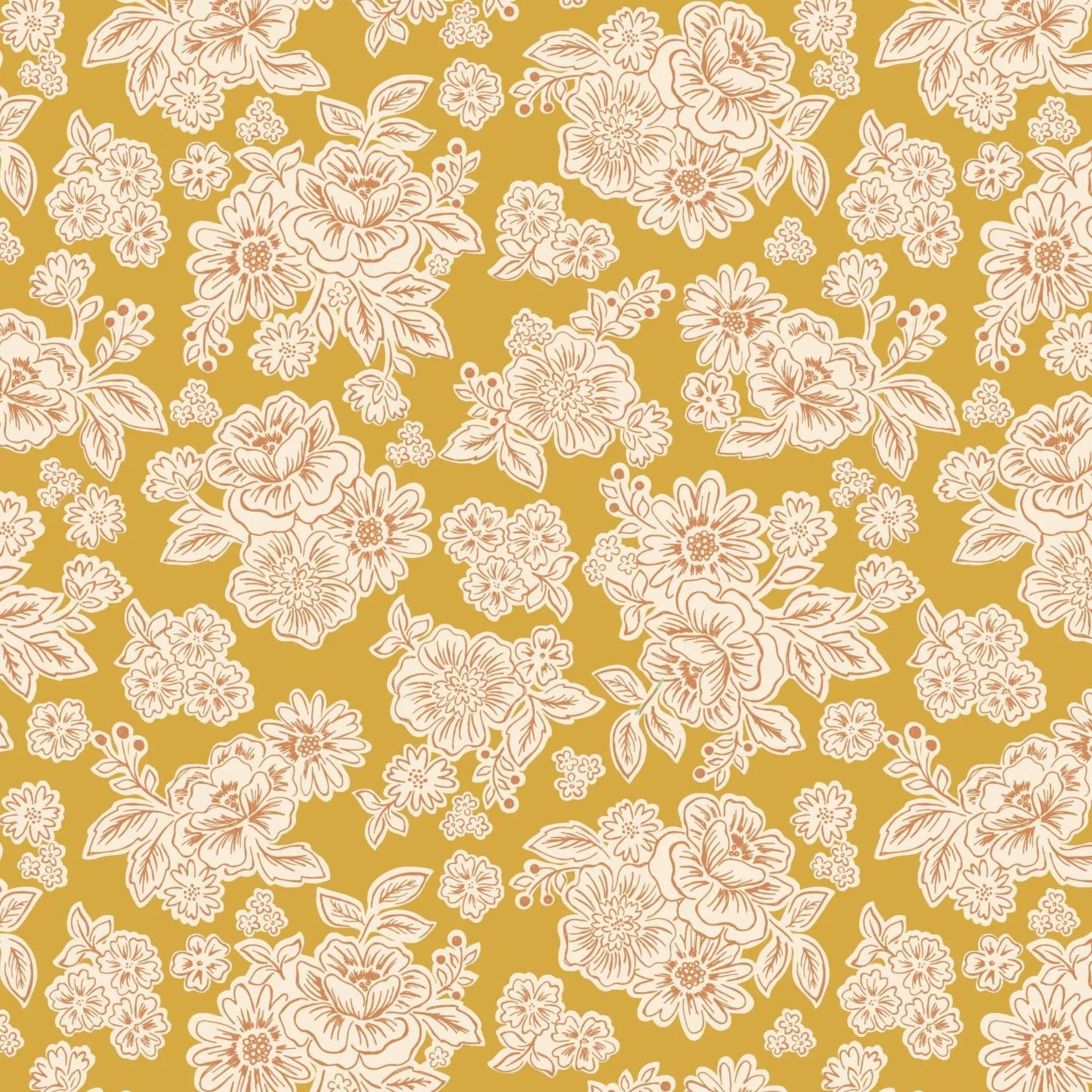 Fabric Flowers on mustard yellow cotton fabric - Hannah's Flowers by Lewis & Irene