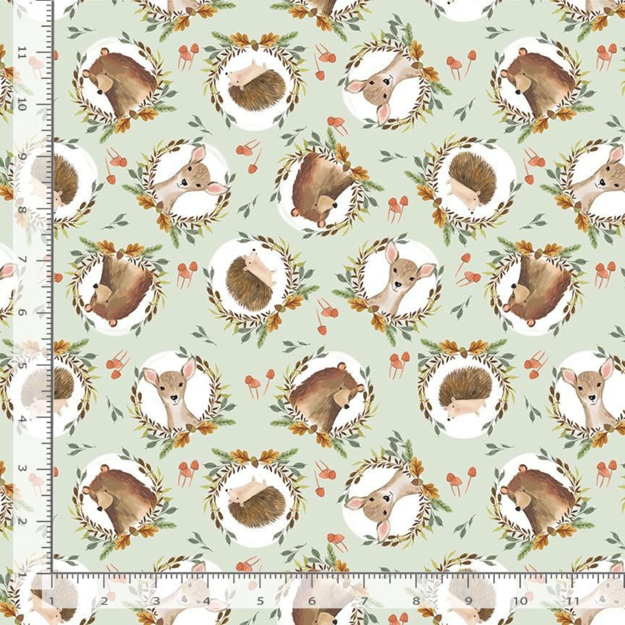 cotton fabric Forest animal wreaths on sage - In to the Woods - Timeless Treasures - CD2259