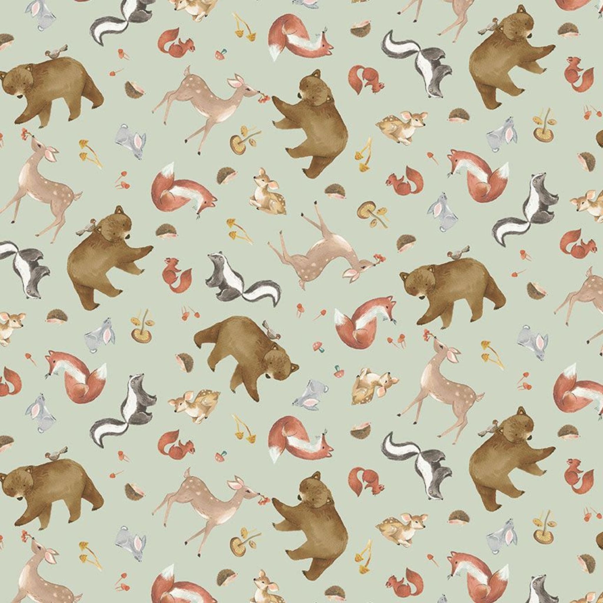 cotton fabric Forest animal wreaths on sage - In to the Woods - Timeless Treasures - CD2259