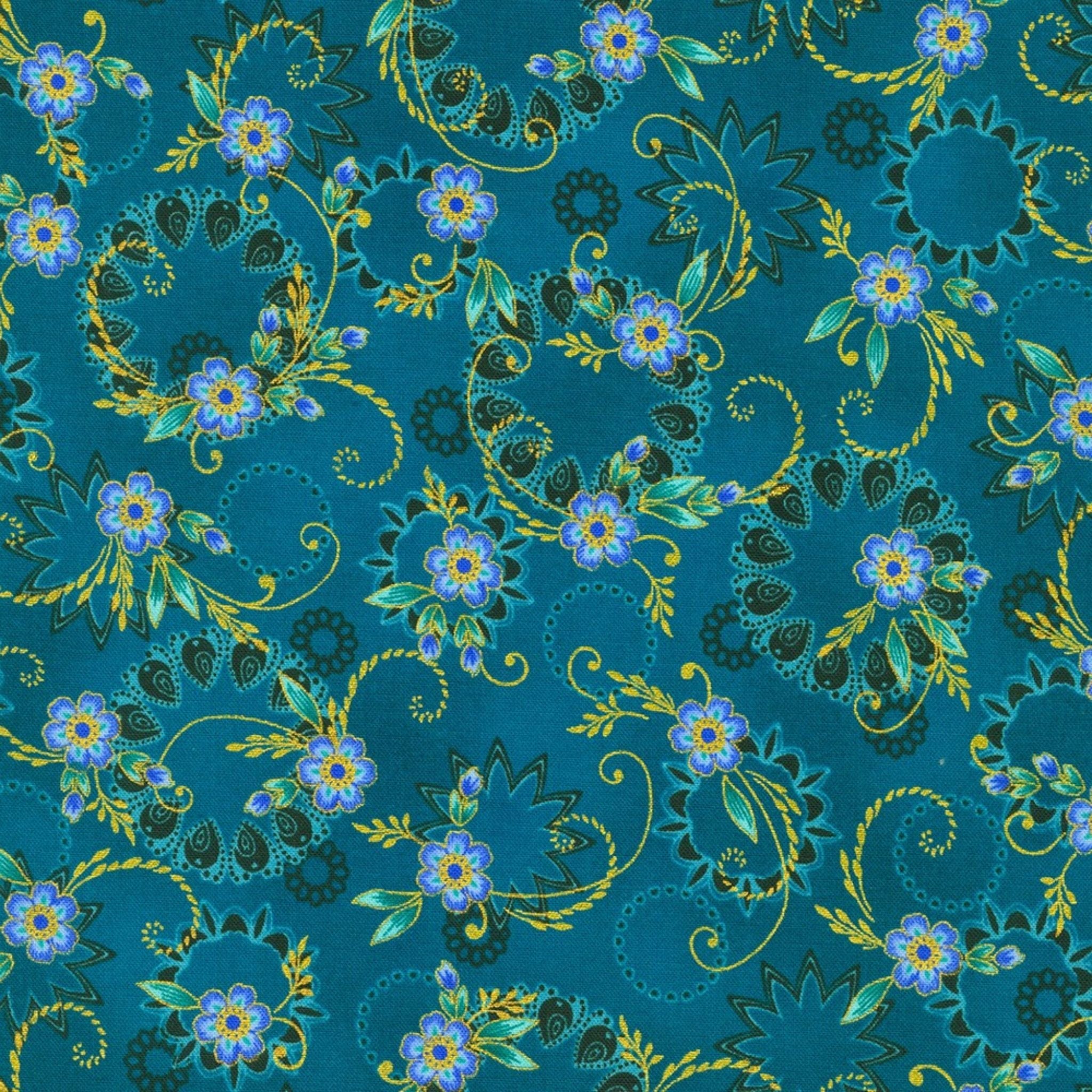 cotton fabric geometric gold and teal - Jaikumari - Robert Kaufman - SRKM-21746-81