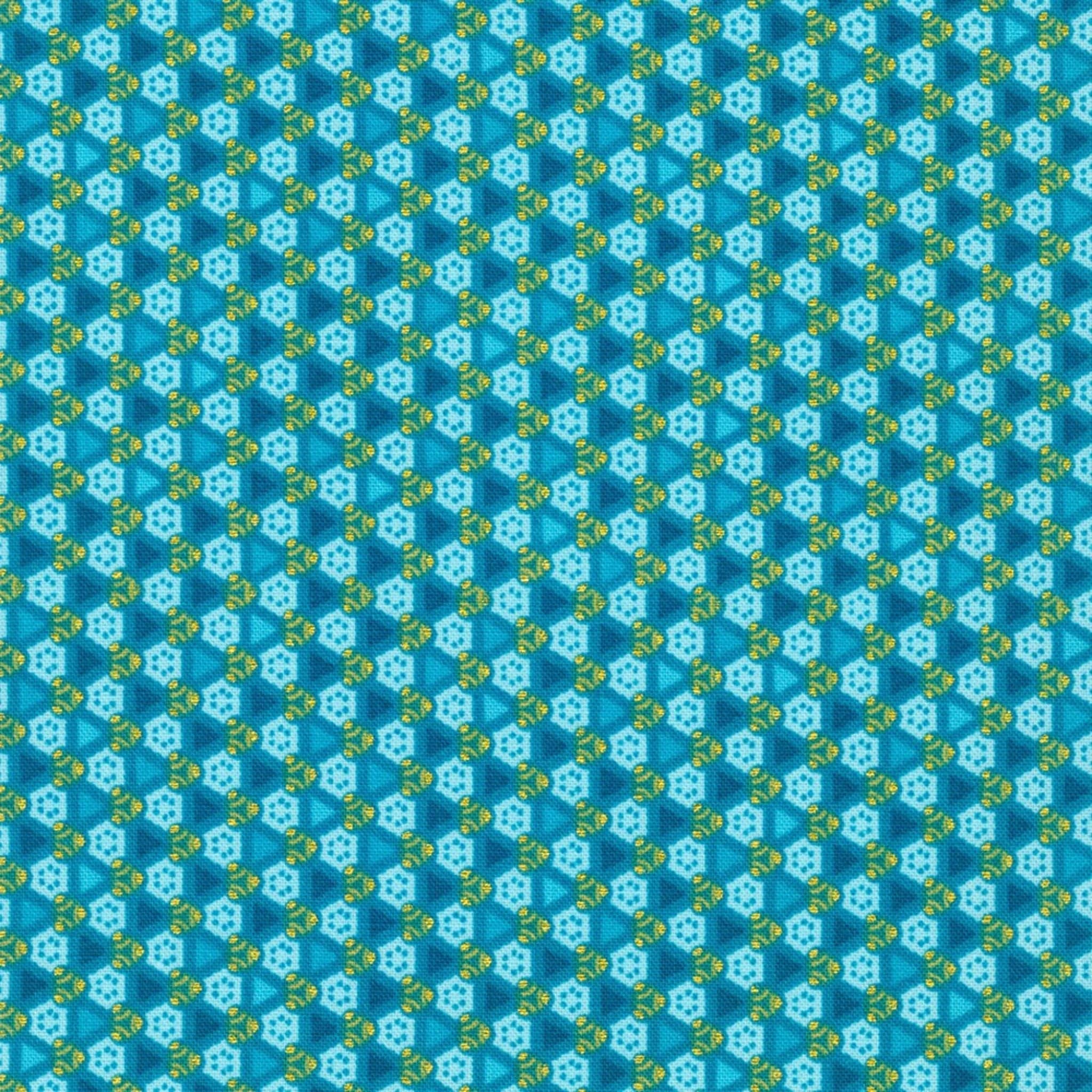 cotton fabric geometric gold and teal - Jaikumari - Robert Kaufman - SRKM-21746-81