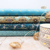 cotton fabric geometric gold and teal - Jaikumari - Robert Kaufman - SRKM-21746-81