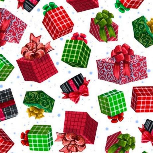 cotton fabric Gift Boxes and Presents - Snowman Holiday - Q T Fabrics