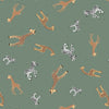 Fabric Giraffes and zebras on green cotton fabric - Small Things - Lewis & Irene