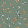 Giraffes and zebras on green cotton fabric - Small Things by Lewis and Irene