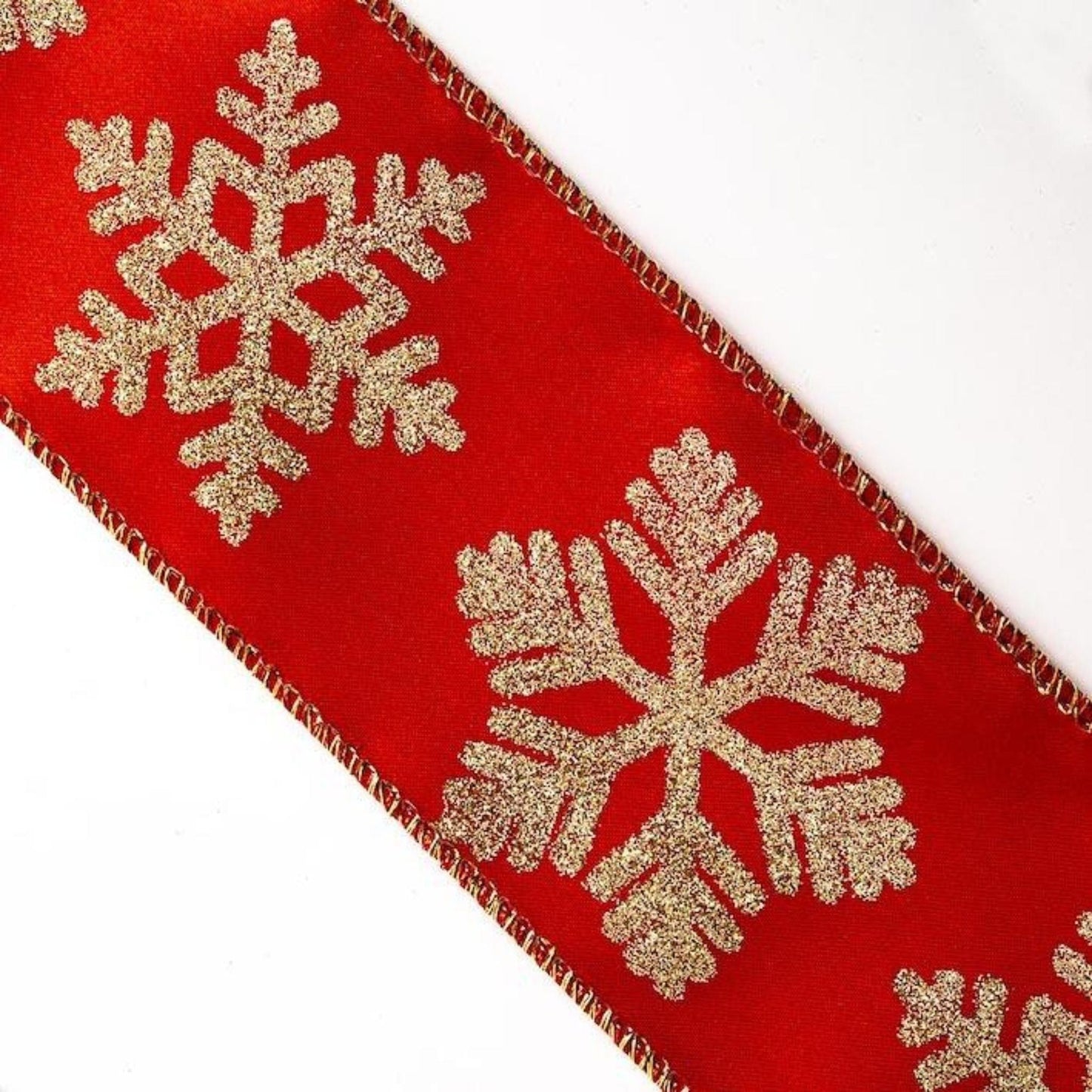 Gold and red wired snowflake ribbon