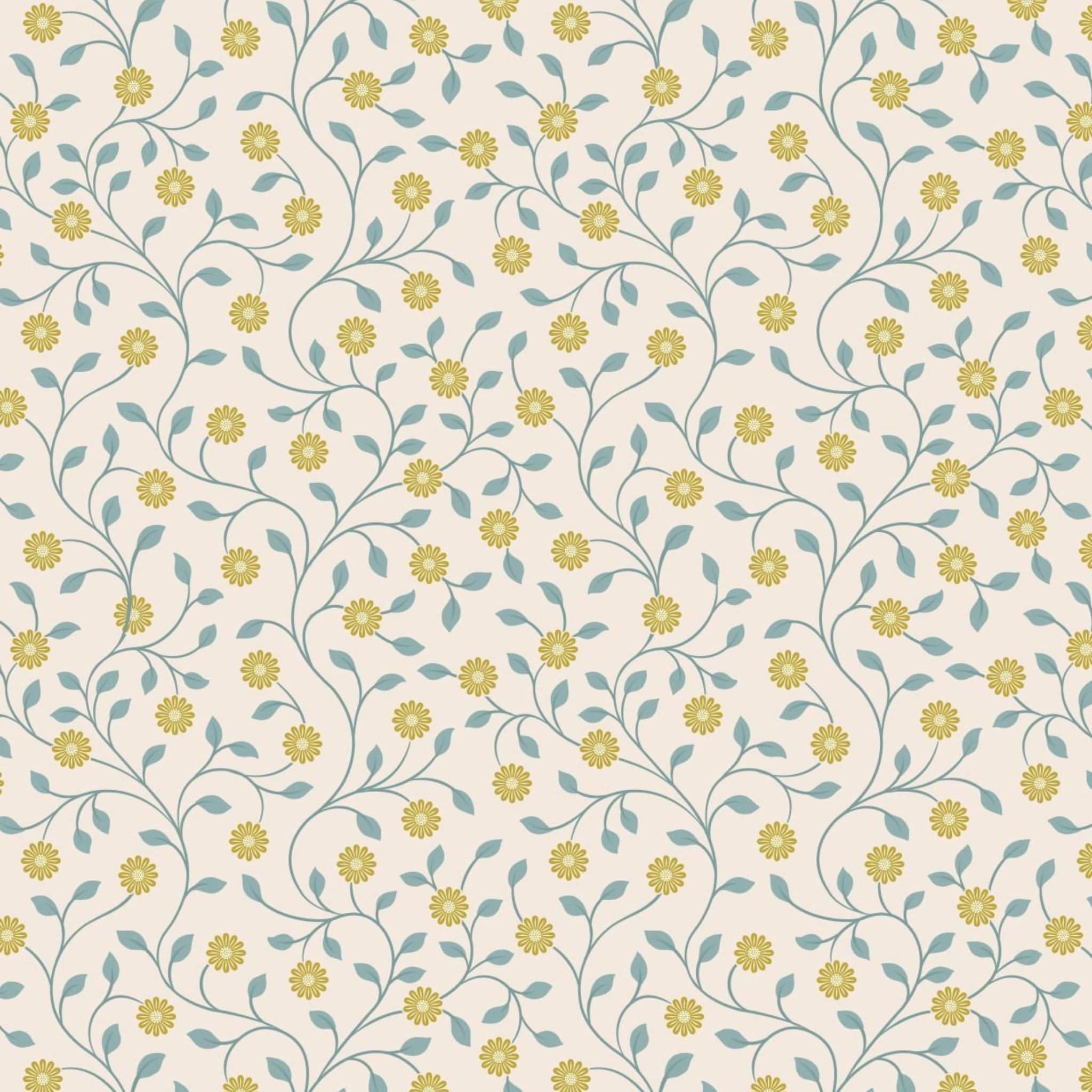 Fabric Gold Metallic Flowers on Cream 100% cotton fabric - A584.1 Wintertide by Lewis & Irene