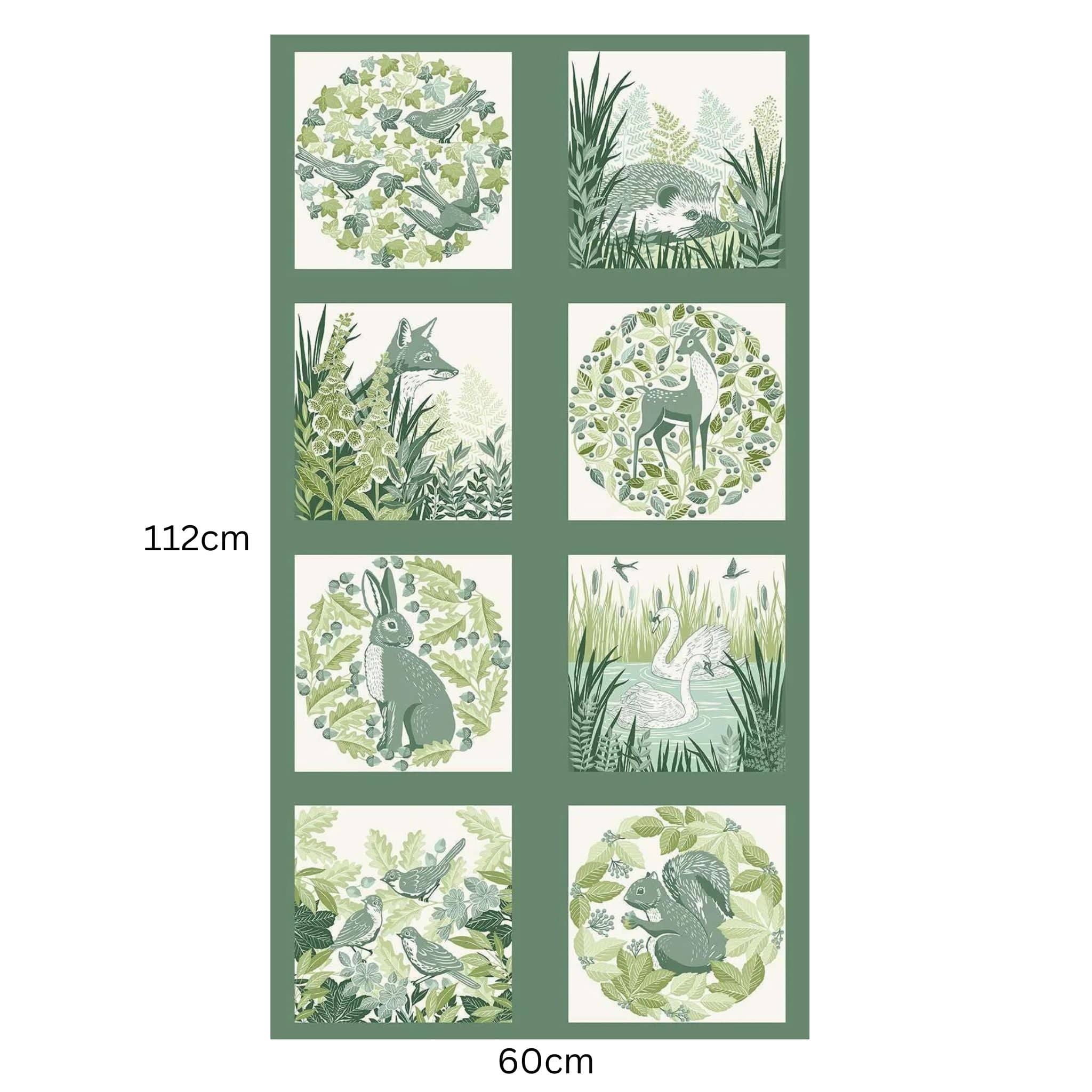 cotton fabric Green animal fabric panel - Foxwood - Makower