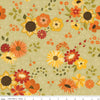 Autumn florals in orange, red and yellow on green cotton - Fall's in Town by Riley Blake