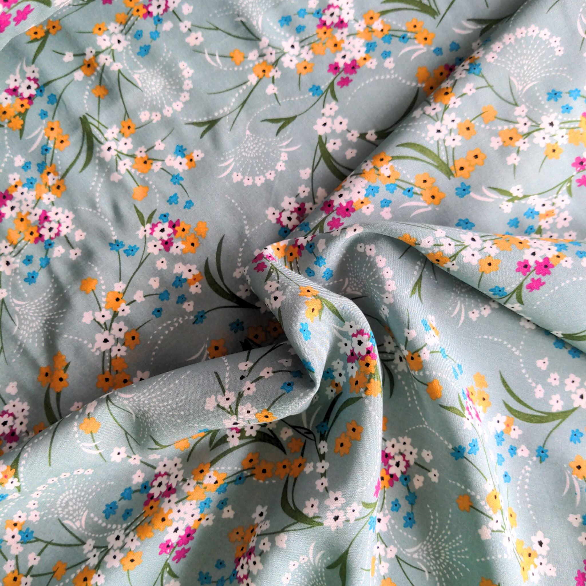 Light green floral viscose dressmaking fabric - Mimi and Bee