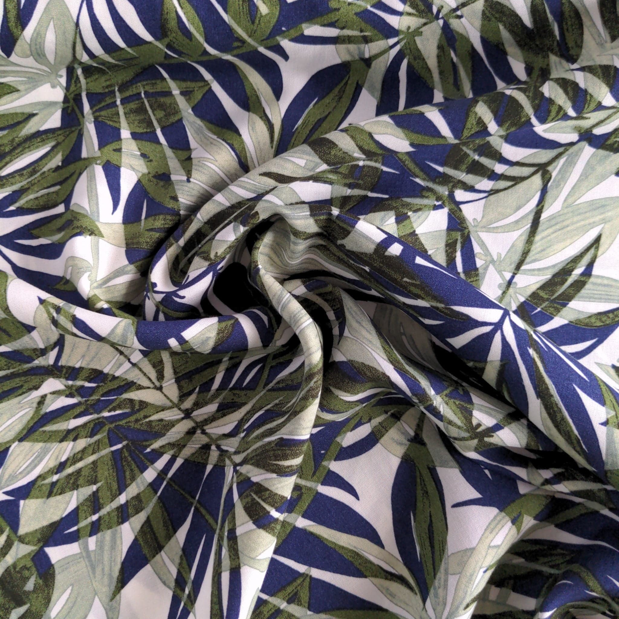 fabric Green gingko palm leaves viscose dressmaking fabric