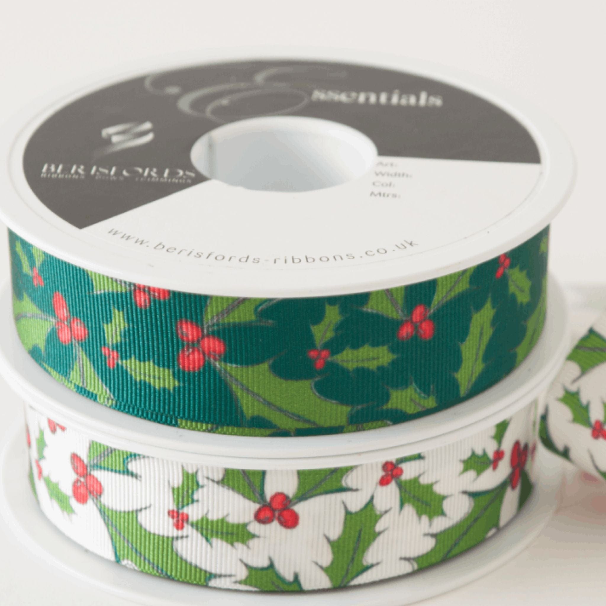 ribbon Green holly Christmas ribbon - Berisfords - Full roll - 80559