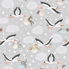 Grey cotton fabric with storks delivering baby animals - Special delivery by Lewis and Irene