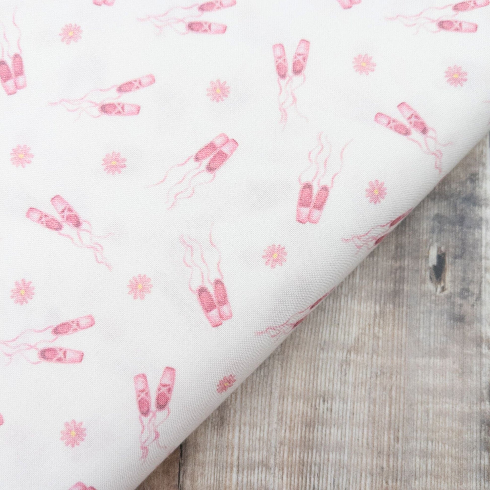Fabric Half Metre - Ballet slippers on blush pink cotton fabric - Ballet Bunnies - Timeless Treasures