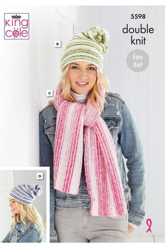 Hat and scarf knitting pattern - King Cole 5598