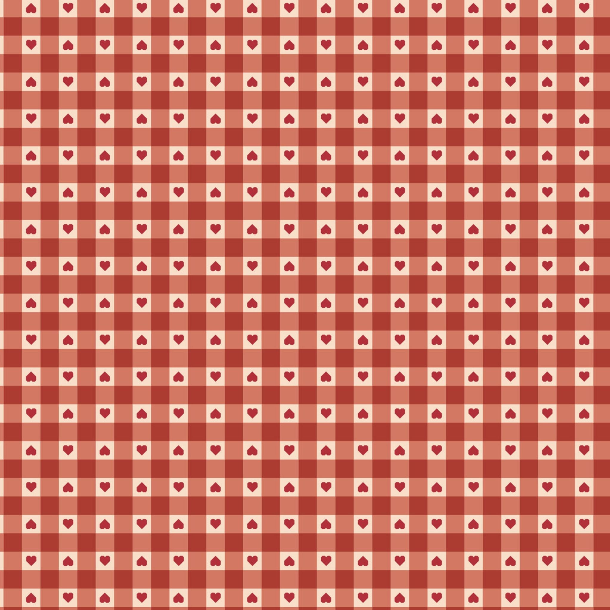 Tiny little red hearts on a red and cream gingham fabric - Grandmas Quilts by Lewis & Irene