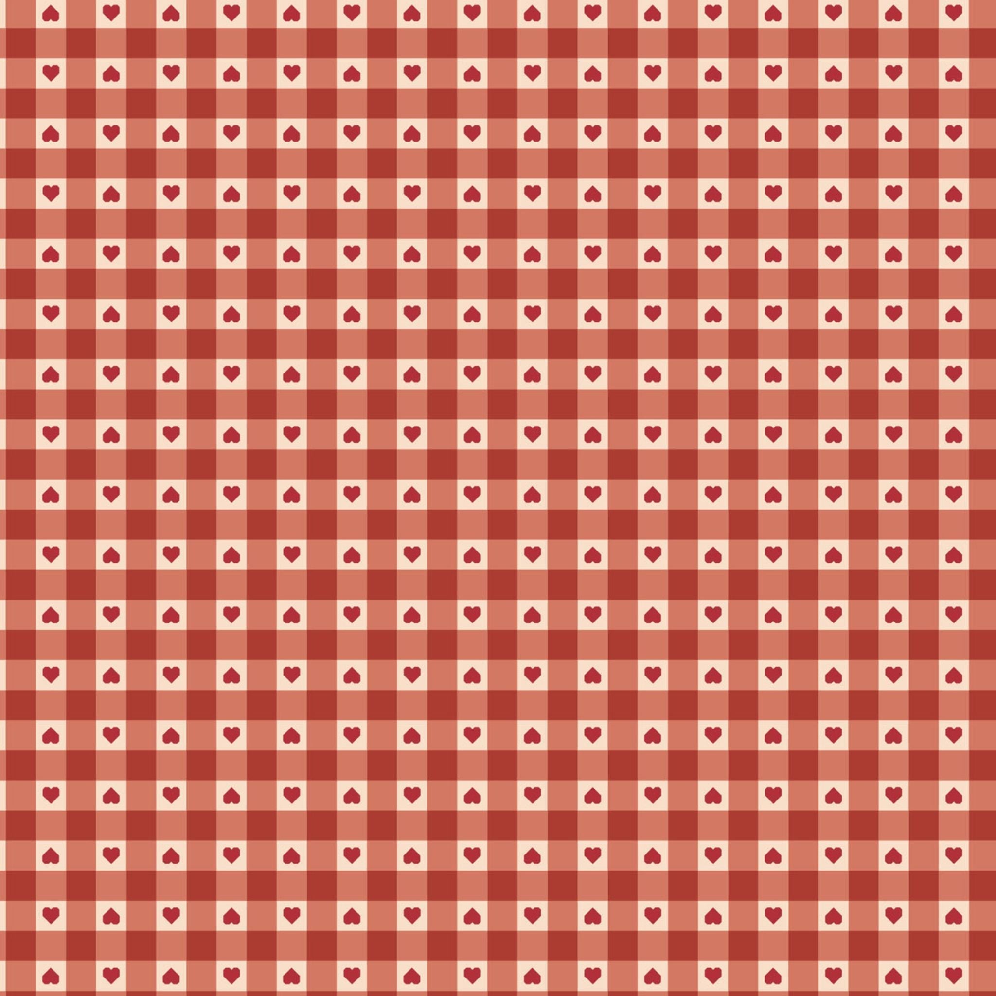Tiny little red hearts on a red and cream gingham fabric - Grandmas Quilts by Lewis & Irene