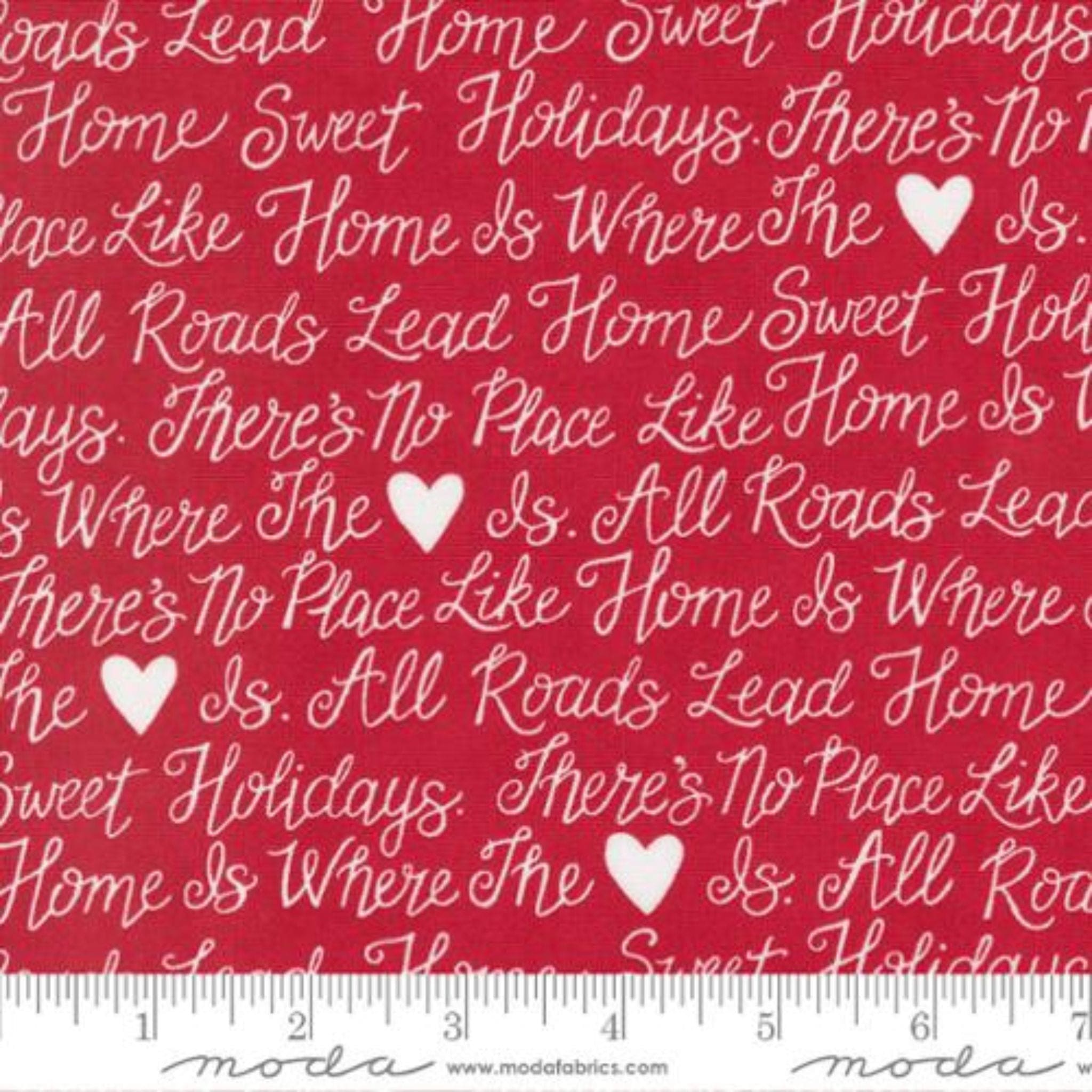 Fabric Home sweet home on red cotton fabric - Holidays at Home - Moda