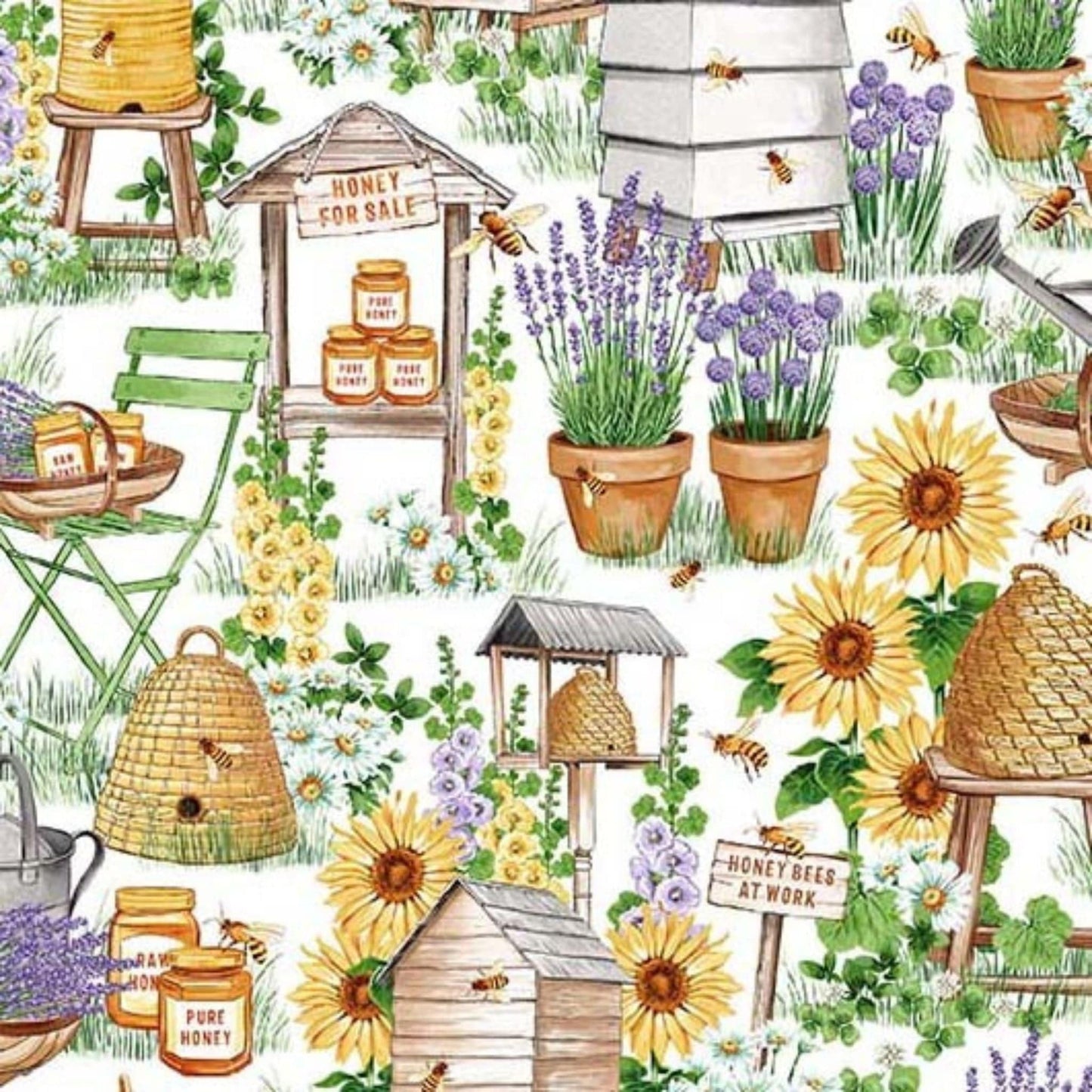 cotton fabric Honey badges on blue cotton - Bee Culture - Michael Miller