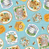 cotton fabric Honey badges on blue cotton - Bee Culture - Michael Miller