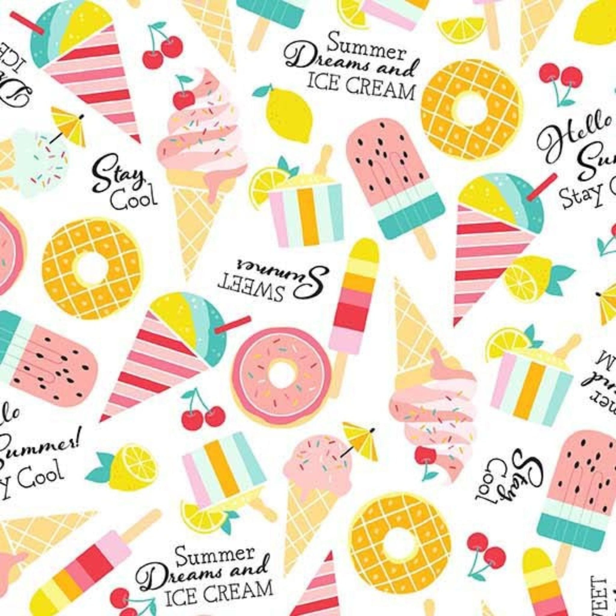 Fabric Ice creams on white cotton fabric - Hello Summer - Michael Miller