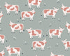 Pink and white cows on a grey cotton fabric - Farm Days by Dashwood Studio