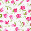 Pink sweet peas on a white cotton fabric - Flowerhouse by Robert Kaufman