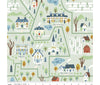 The Little Women Village on light green cotton fabric - Little Women by Riley Blake