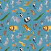 zoo animals around the world on teal cotton fabric - Ticket to the Zoo by Clothworks