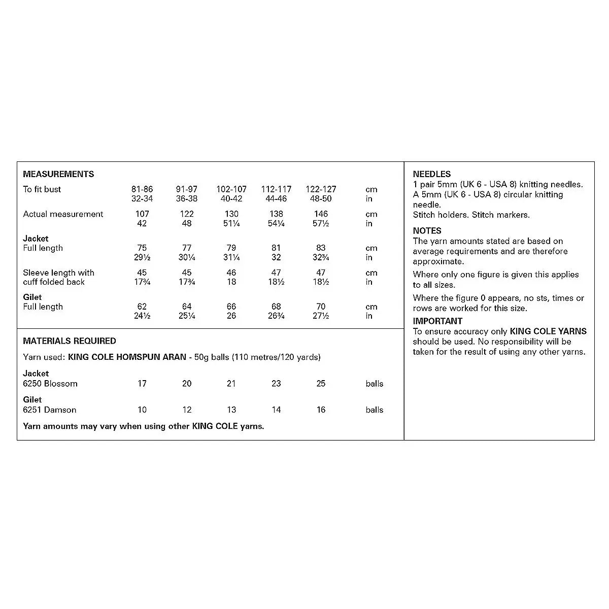 Jacket and Gilet knitting pattern in Aran - King Cole 6308