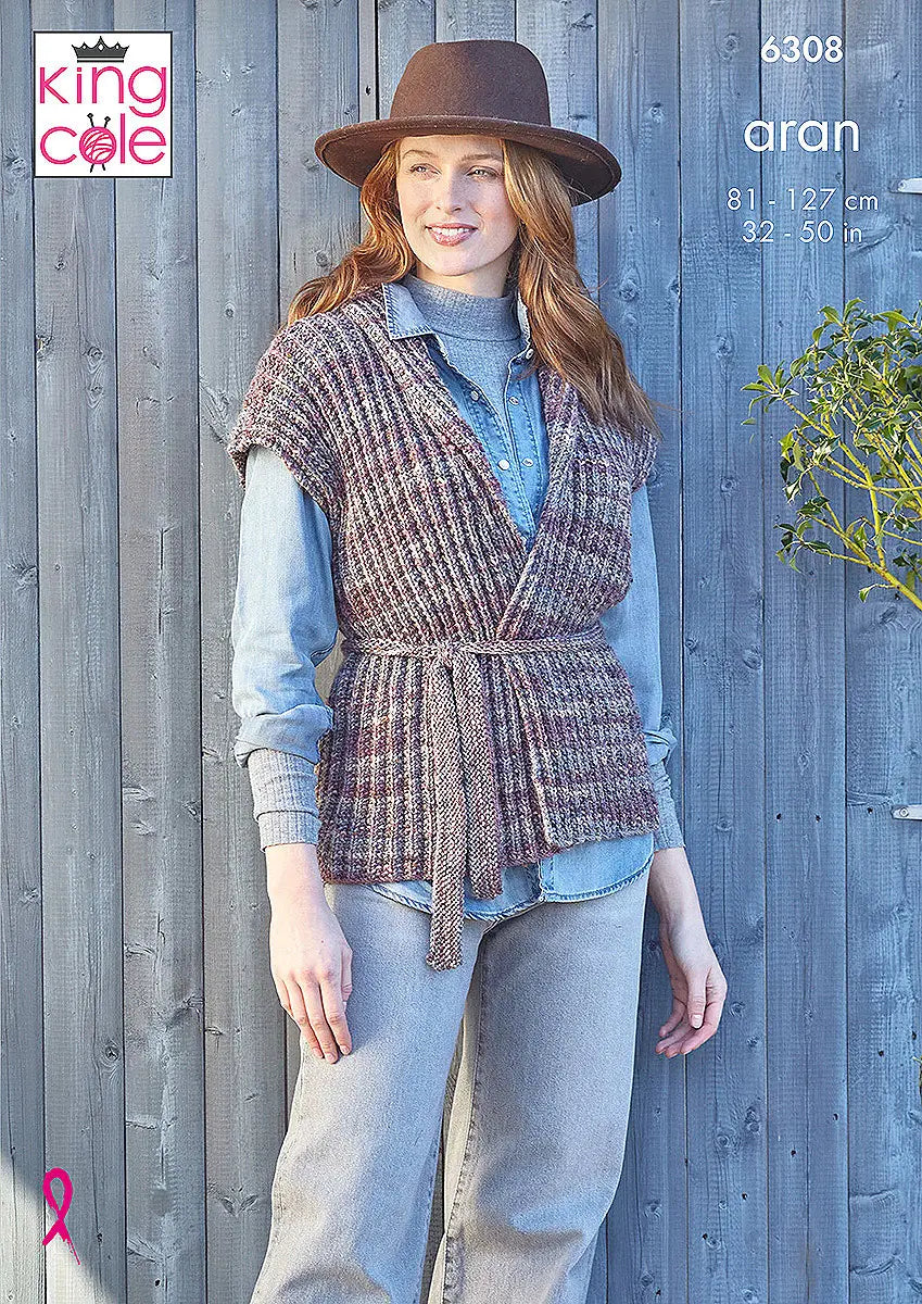 Jacket and Gilet knitting pattern in Aran - King Cole 6308