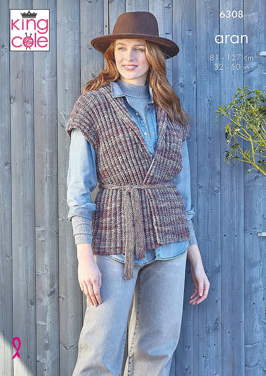 Jacket and Gilet knitting pattern in Aran - King Cole 6308