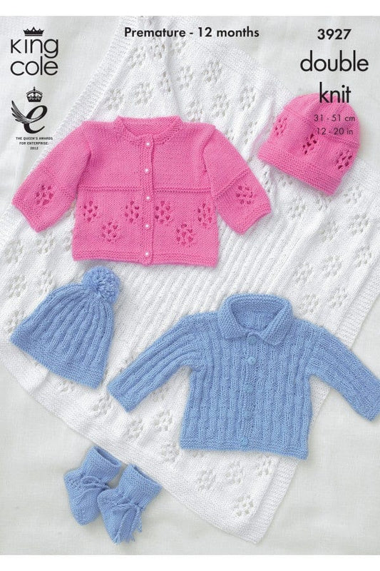 Jacket, hat, bootees and shawl knitting pattern - King Cole 3927