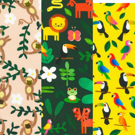 cotton fabric Jungle animal fat quarter bundle - Rainforest Friends - Robert Kaufman