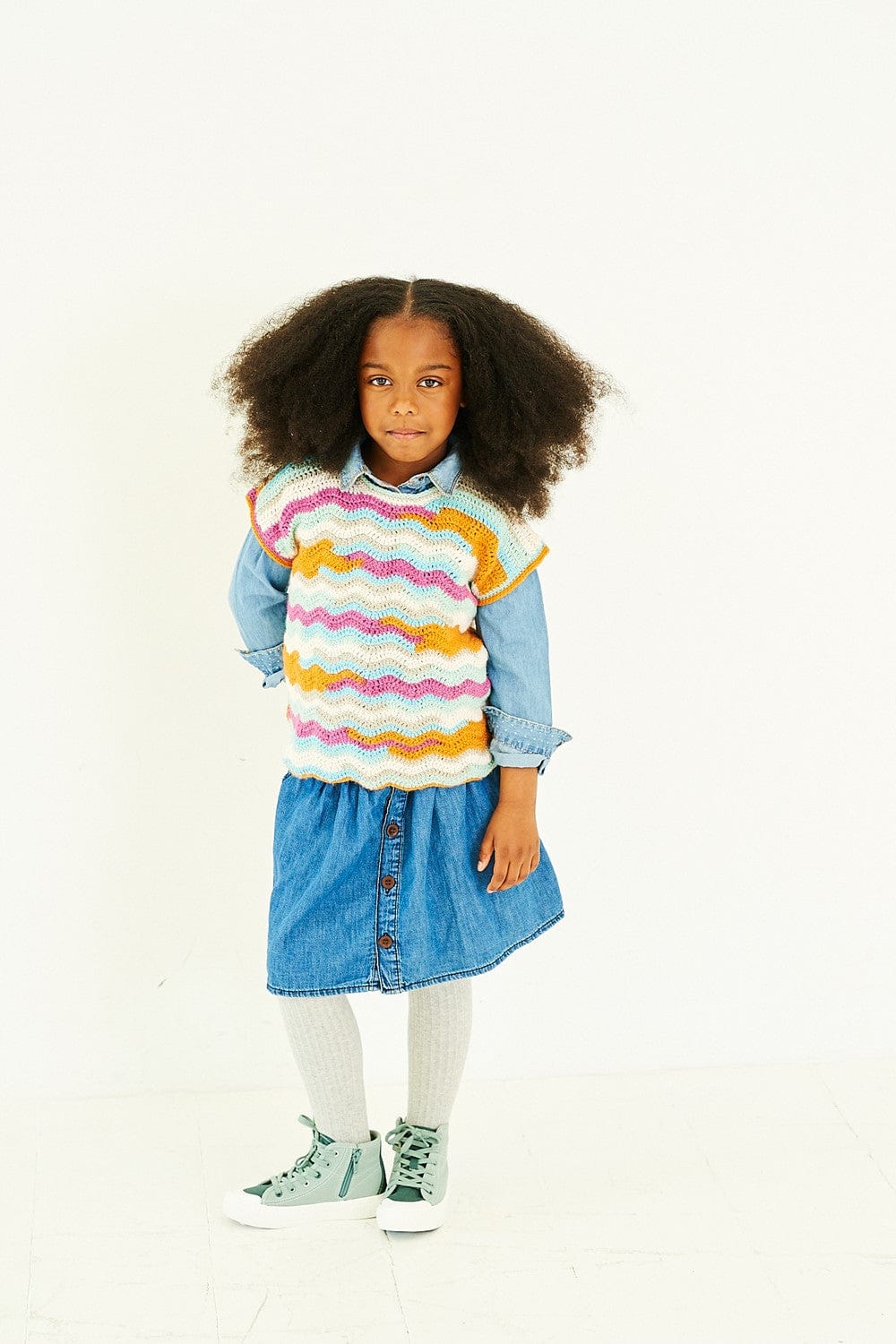 Kids sweater, tank, scarf & hat crochet pattern - Stylecraft 10197