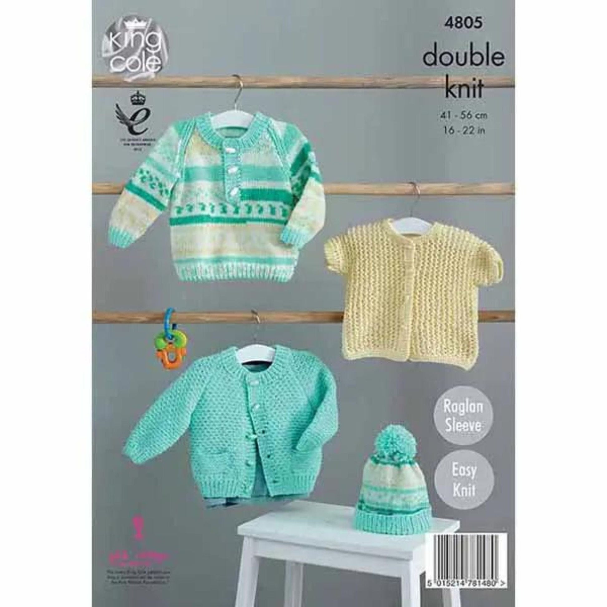knitting pattern King Cole 4805 - Baby jacket, sweater, cardigan and hat