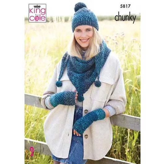 King Cole 5817 - Hat and scarf accessories knitting pattern