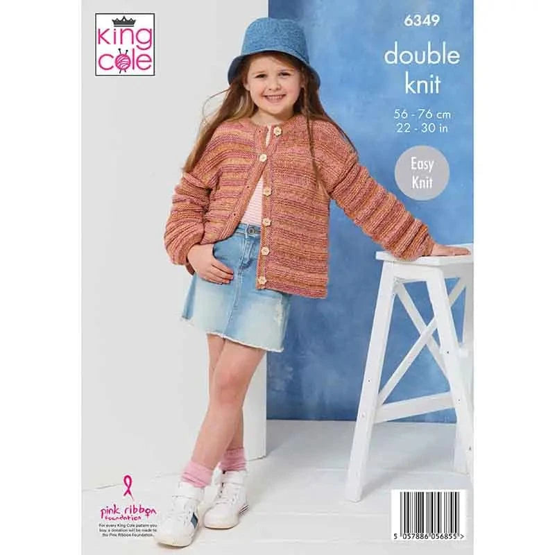 knitting pattern King Cole 6349 Girls jumper and cardigan knitting pattern