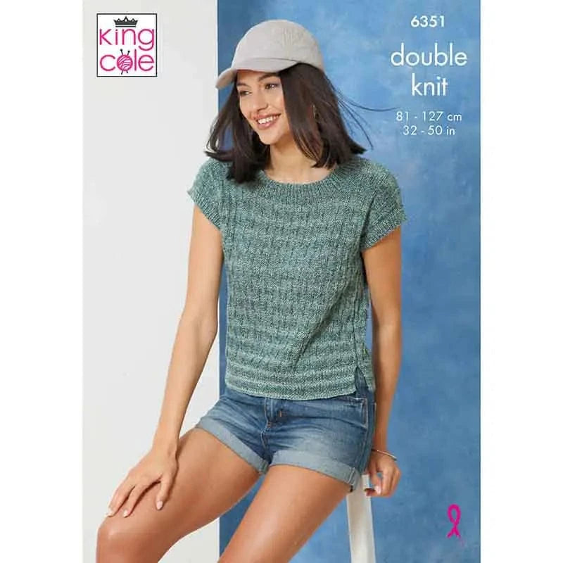 knitting pattern King Cole 6351 - Short Sleeved top and sweater