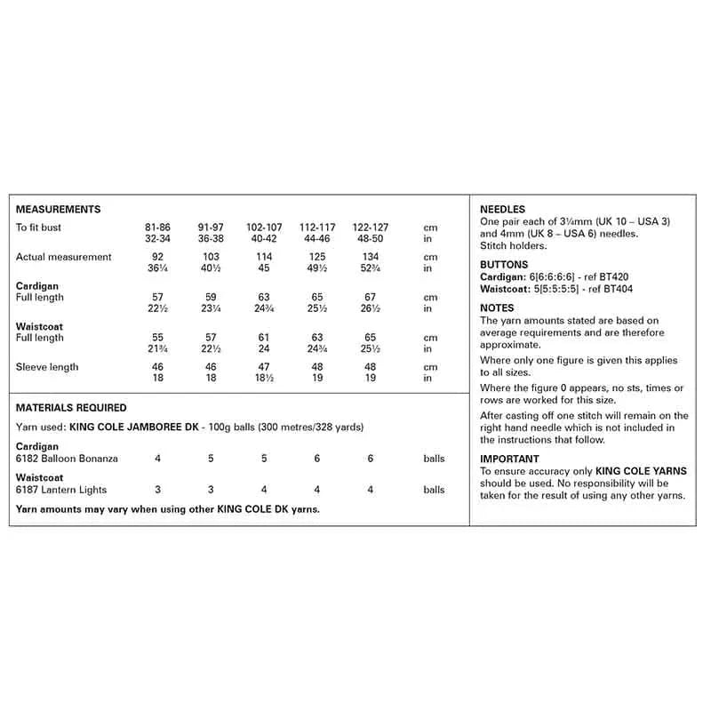 knitting pattern King Cole 6355- ladies cardigan and waistcoat knitting pattern