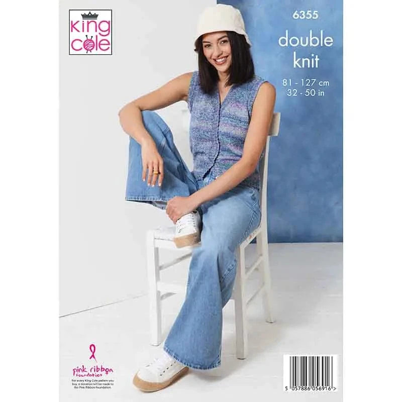 knitting pattern King Cole 6355- ladies cardigan and waistcoat knitting pattern