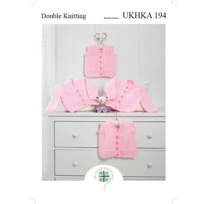 Knitted cardigan and waistcoat pattern - UKHKA 194